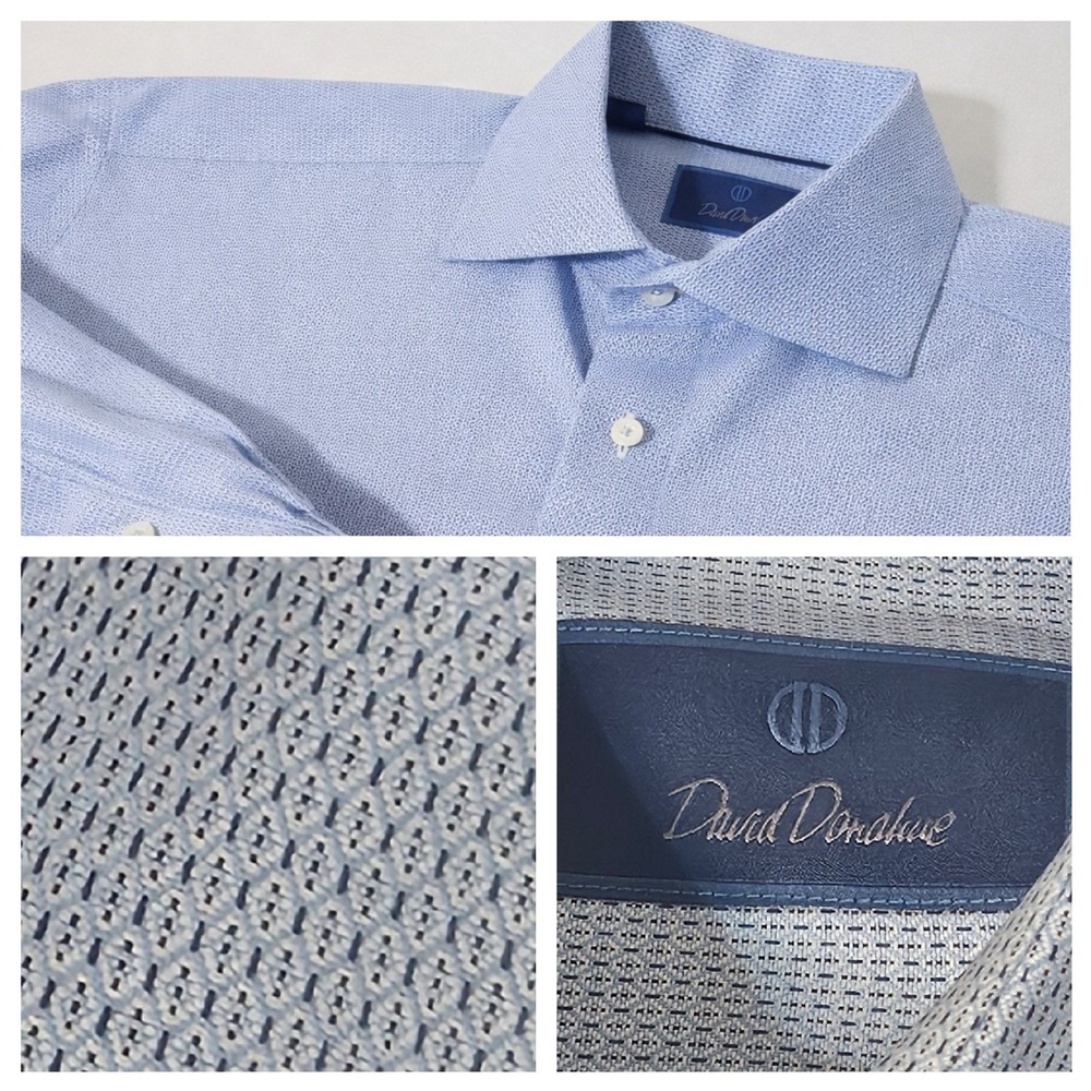 David Donahue L Chambray Dress Shirt‎ 17  Men's Long Sleeve Cotton 3D Button XL